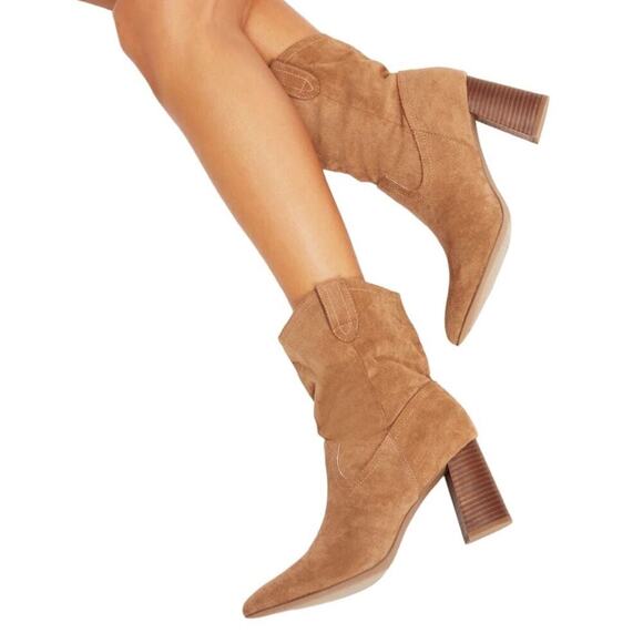 VICI Faux Suede Heeled Bootie Sz 9 Tan Western Preppy Cowgirl Streetwear Grunge - Picture 13 of 13